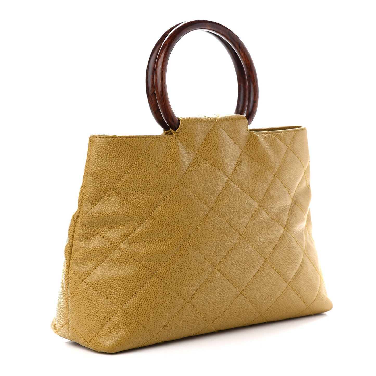 Caviar CC Wood Handle Tote Beige