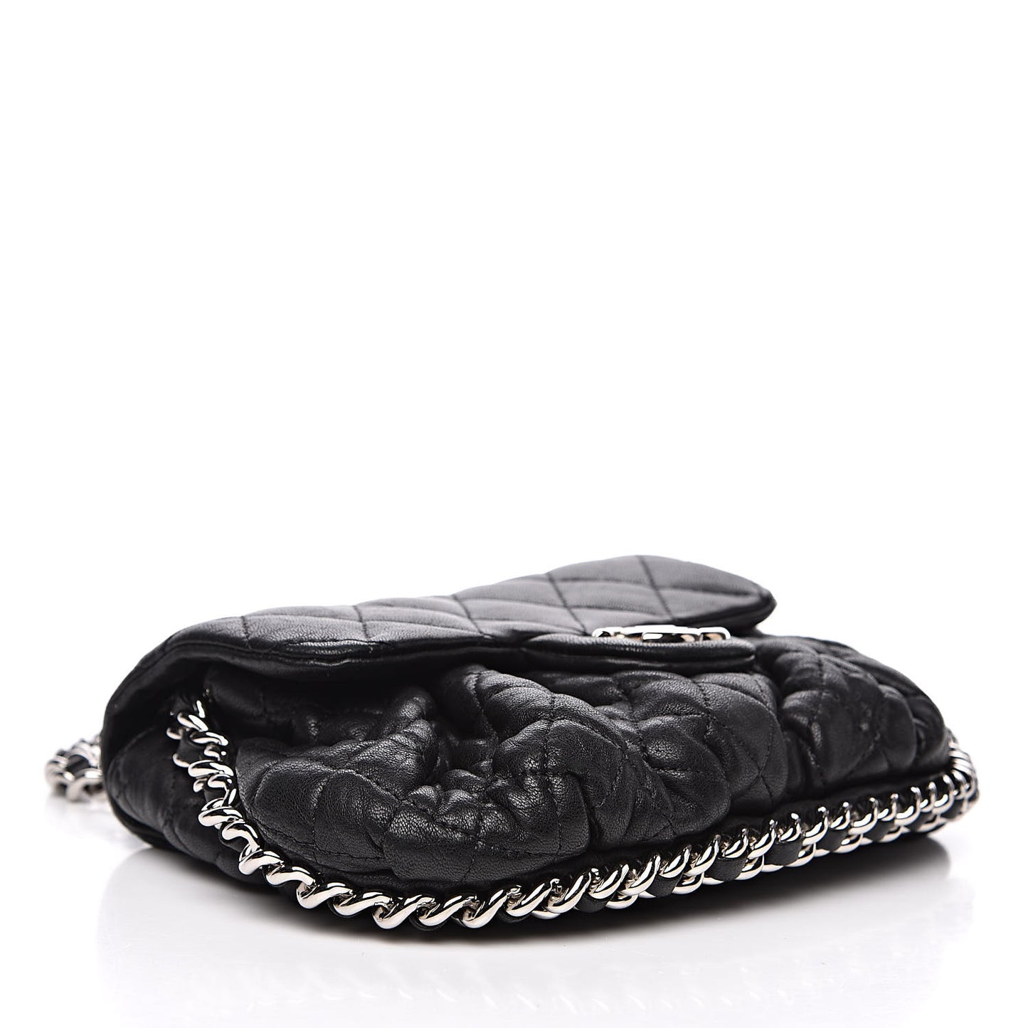 Washed Lambskin Quilted Mini Chain Around Flap Black