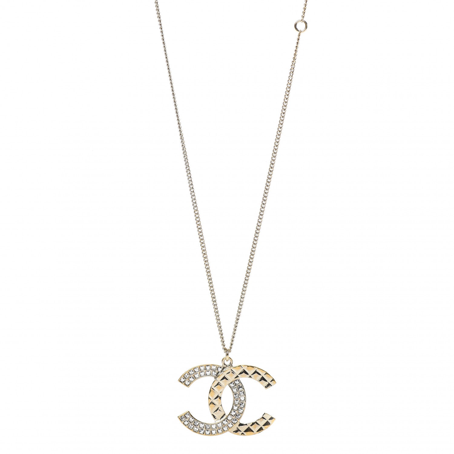 Chanel Baguette Crystal Quilted CC Pendant Necklace Gold 1 of 6