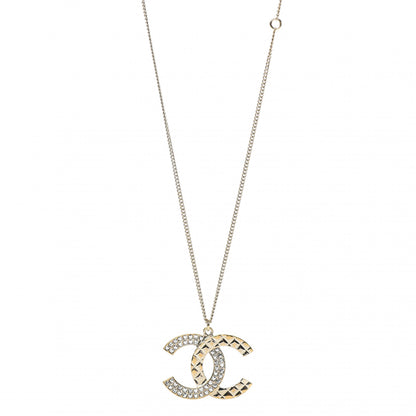 Chanel Baguette Crystal Quilted CC Pendant Necklace Gold 1 of 6