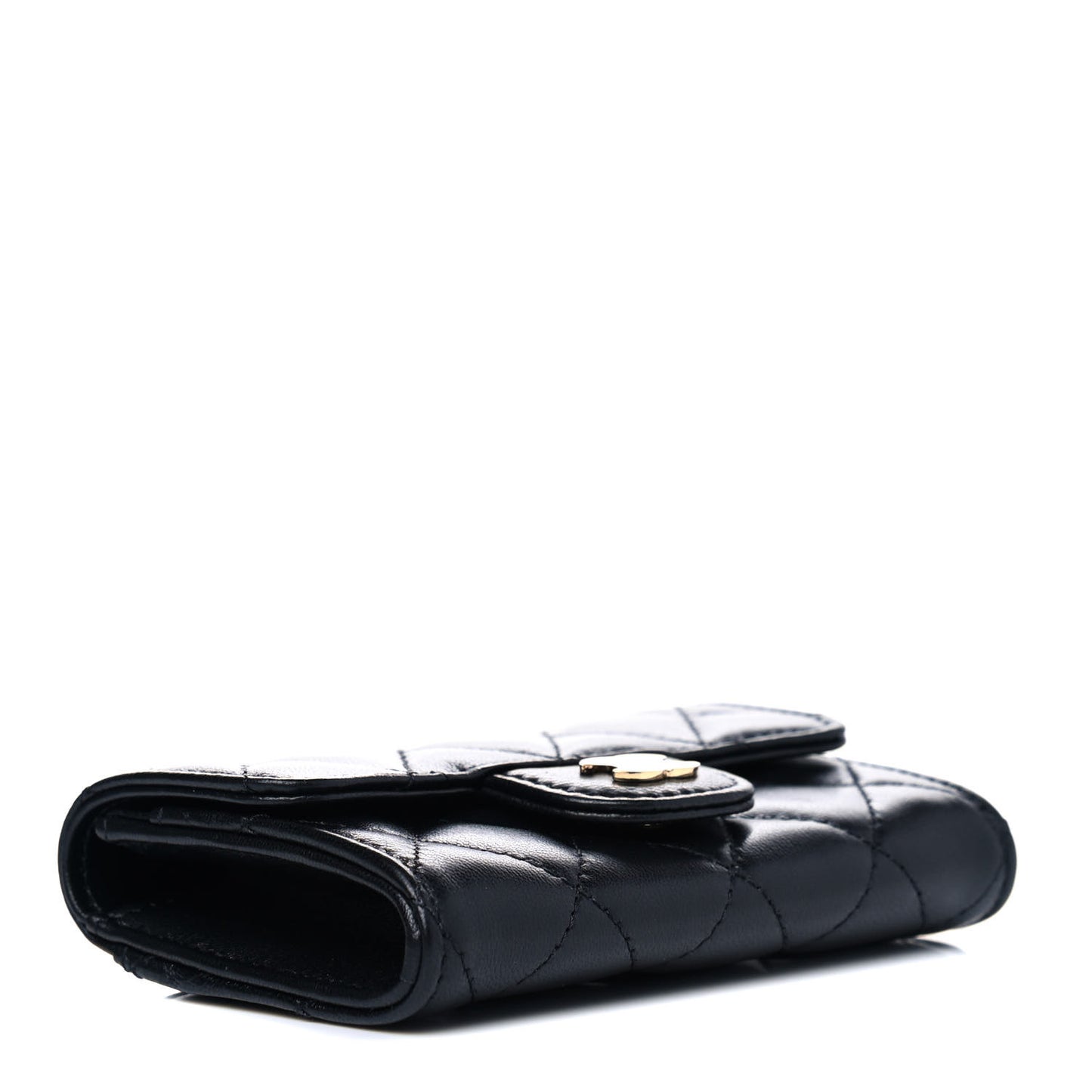 Lambskin Quilted Flap Card Holder Wallet Black