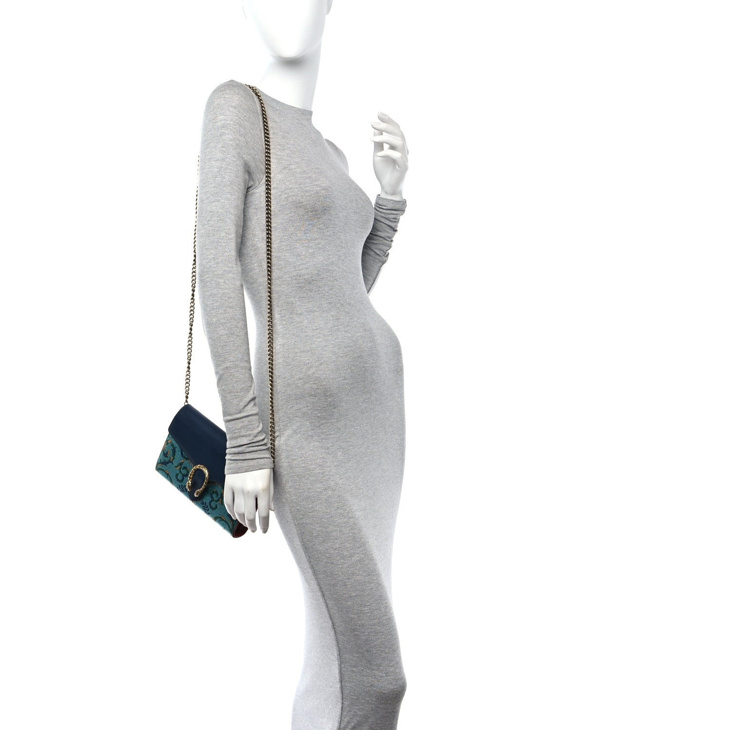 Gucci Metallic Brocade Calfskin Mini Dionysus Chain Wallet Black Blue Azure 2 of 11