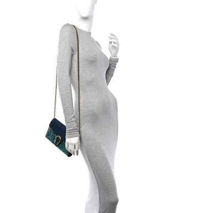 Gucci Metallic Brocade Calfskin Mini Dionysus Chain Wallet Black Blue Azure 2 of 11