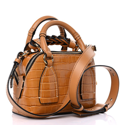 Chloe Calfskin Crocodile Embossed Small Daria Autumnal Brown 4 of 12