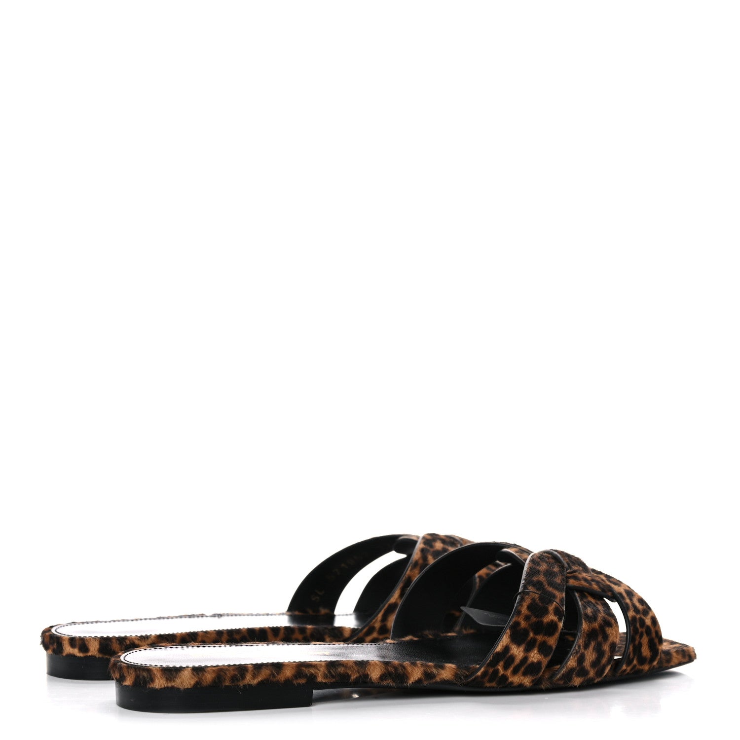 Saint Laurent Calfskin Leopard Print Tribute 05 Slide Sandals 37 Manto Natural 4 of 9