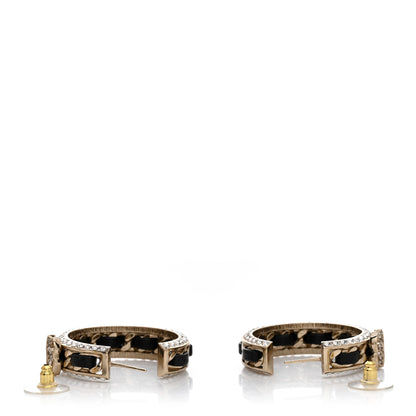Chanel Crystal Lambskin CC Chain Hoop Earrings Gold Black 3 of 5