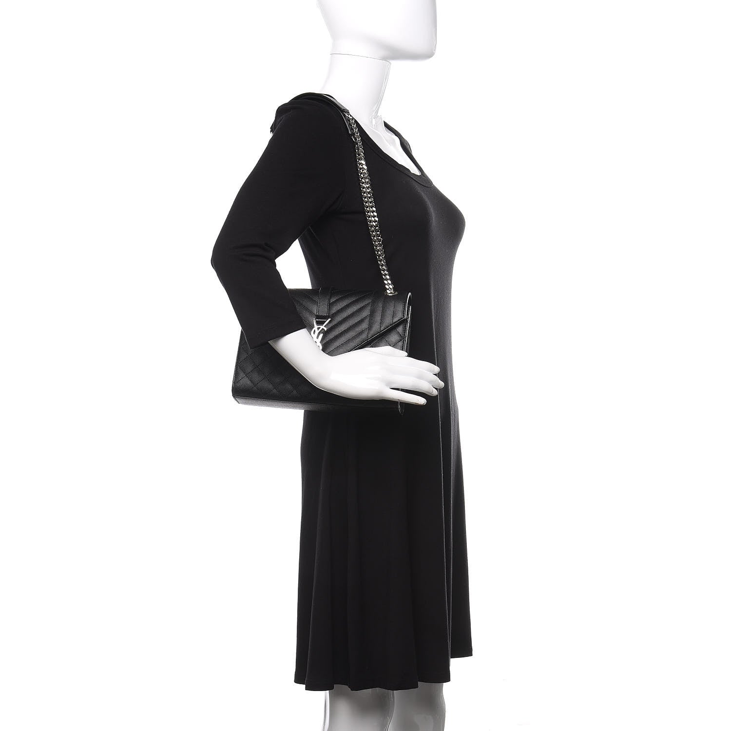 Saint Laurent Grain De Poudre Textured Mixed Matelasse Triquilt Medium Monogram Satchel Black 2 of 9