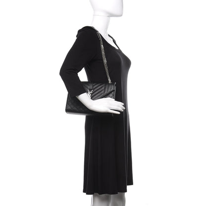 Saint Laurent Grain De Poudre Textured Mixed Matelasse Triquilt Medium Monogram Satchel Black 2 of 9