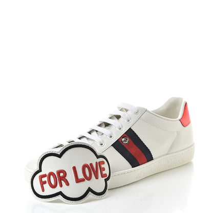 Gucci Calfskin Ayers Web Blind for Love Embroidered Womens Ace Sneakers 40.5 White 8 of 9