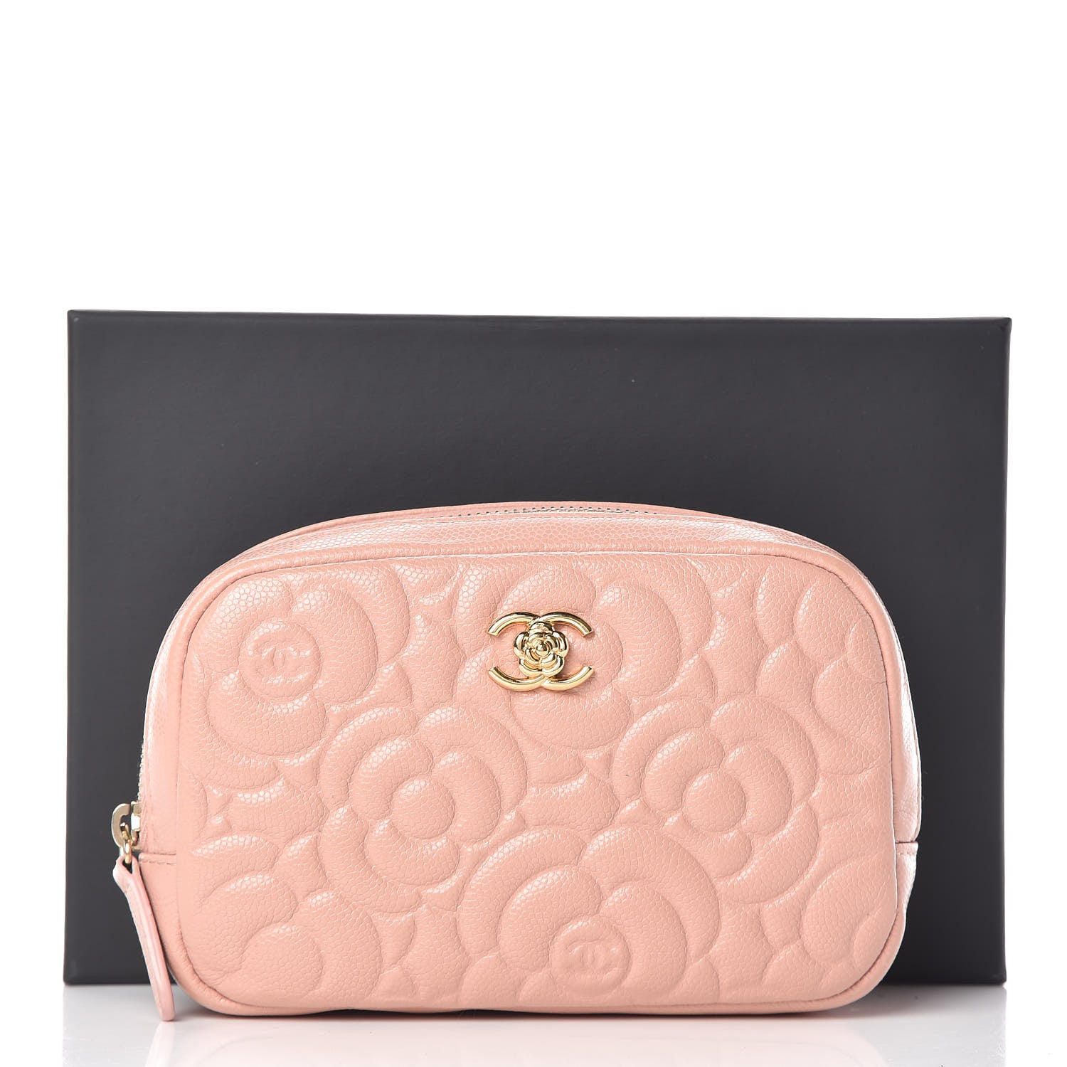 Chanel Caviar Camellia Embossed Small Cosmetic Case Nude 9 of 9