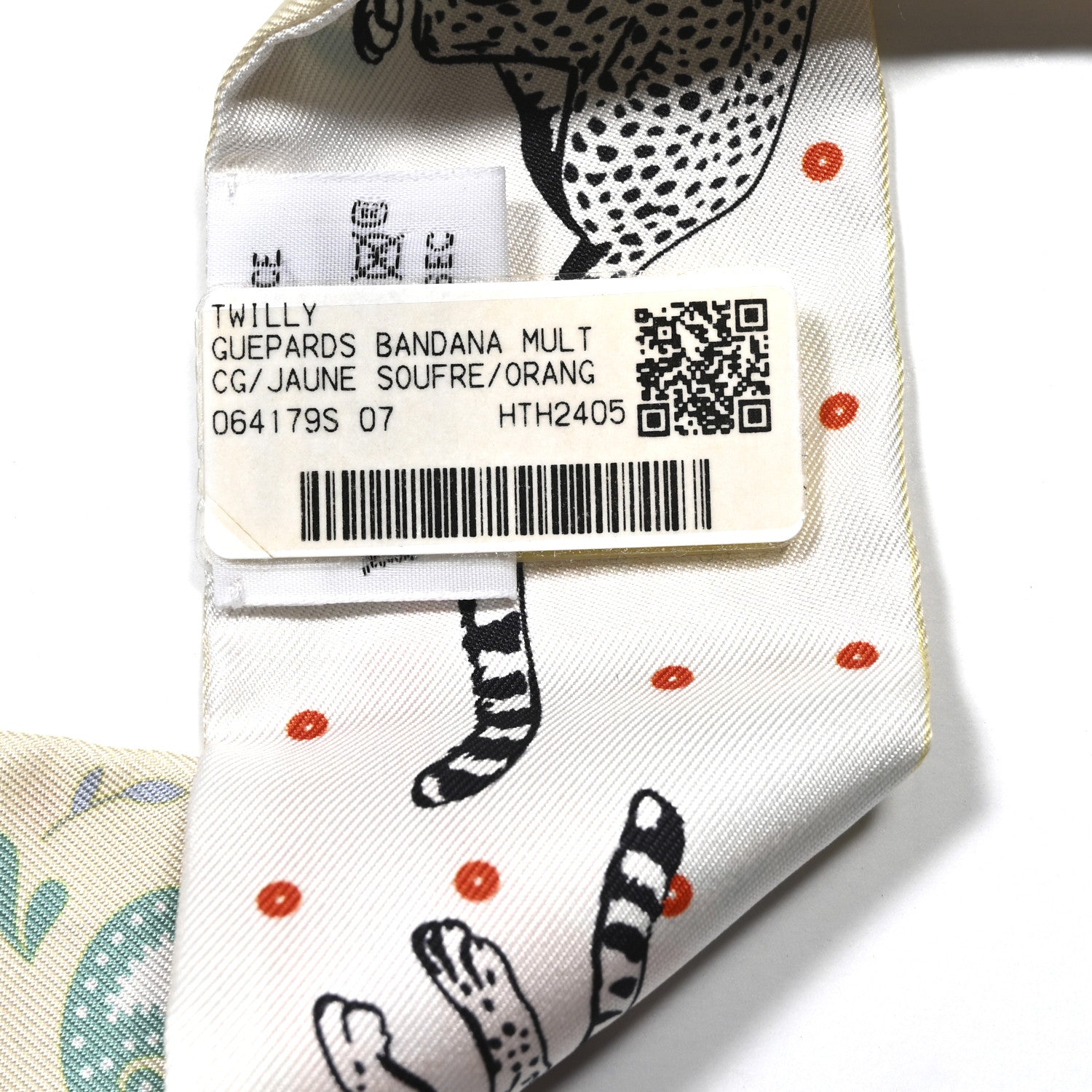 Hermes Silk Guepards Bandana Twilly Jaune Soufre Orange 3 of 4