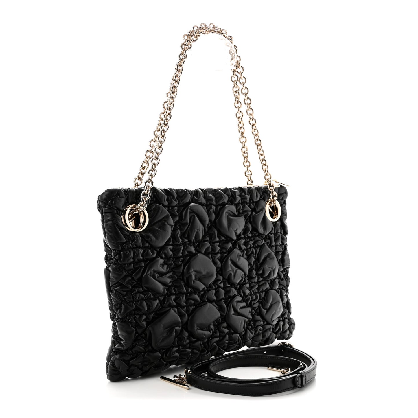 Calfskin Puffy Macrocannage Small Dior Crunchy Bag Black