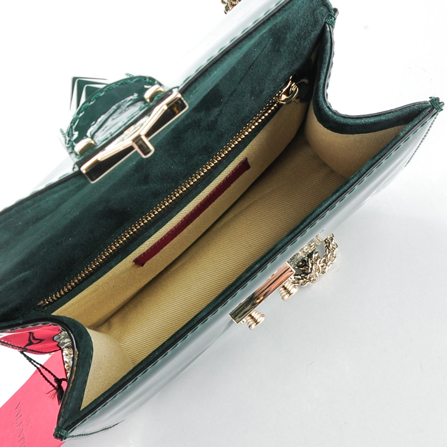 Valentino Garavani Patent Monochrome Mini Glam Lock Rockstud Flap Dark Green 5 of 8