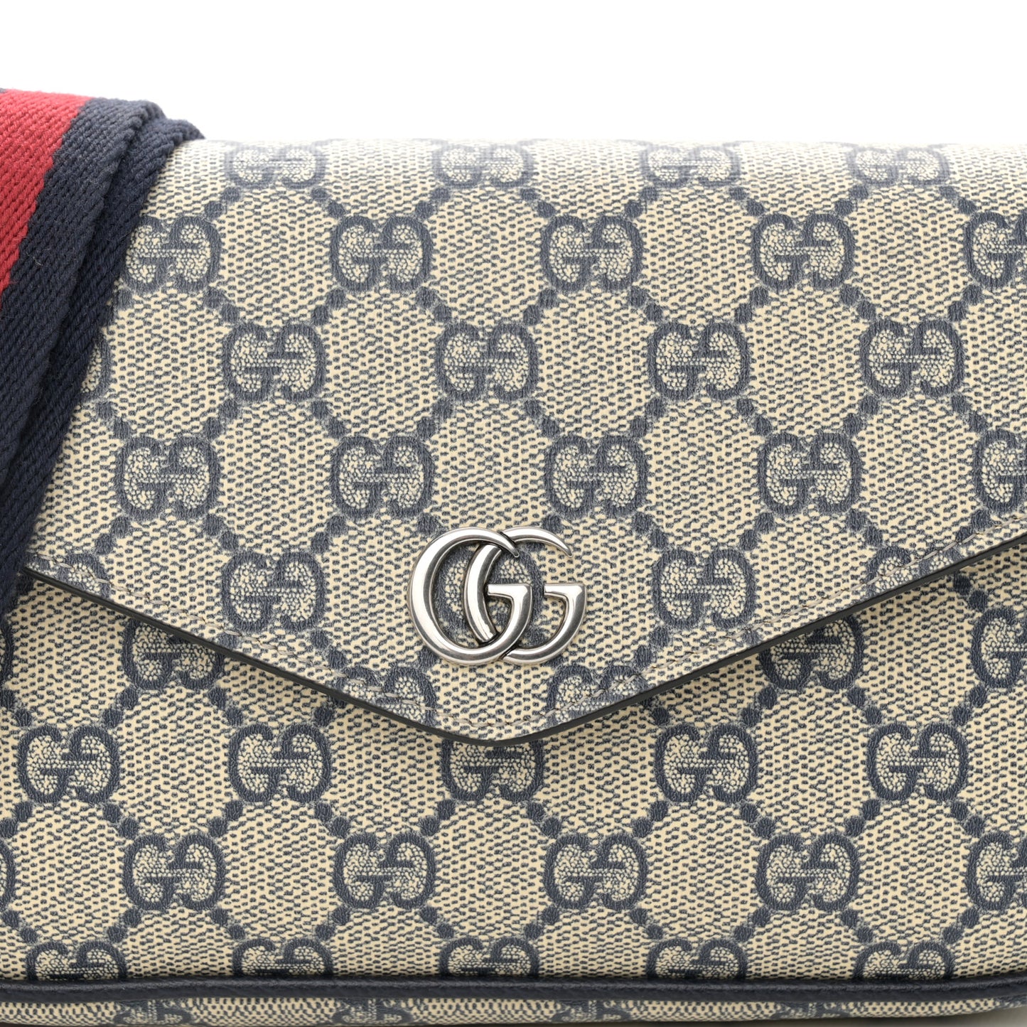 GG Supreme Monogram Textured Dollar Calfskin Web Mini Ophidia Envelope Shoulder Bag Beige Blue