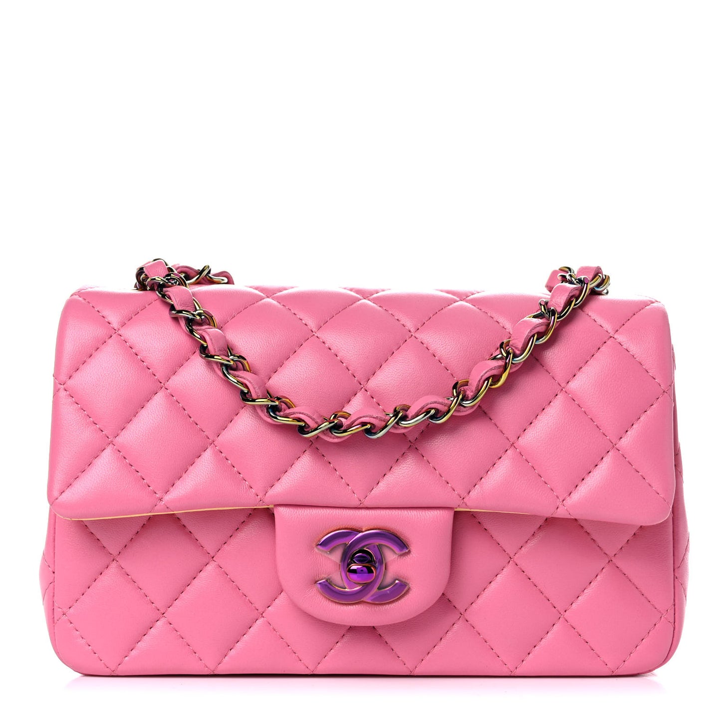Lambskin Quilted Mini Rectangular Flap Pink Yellow