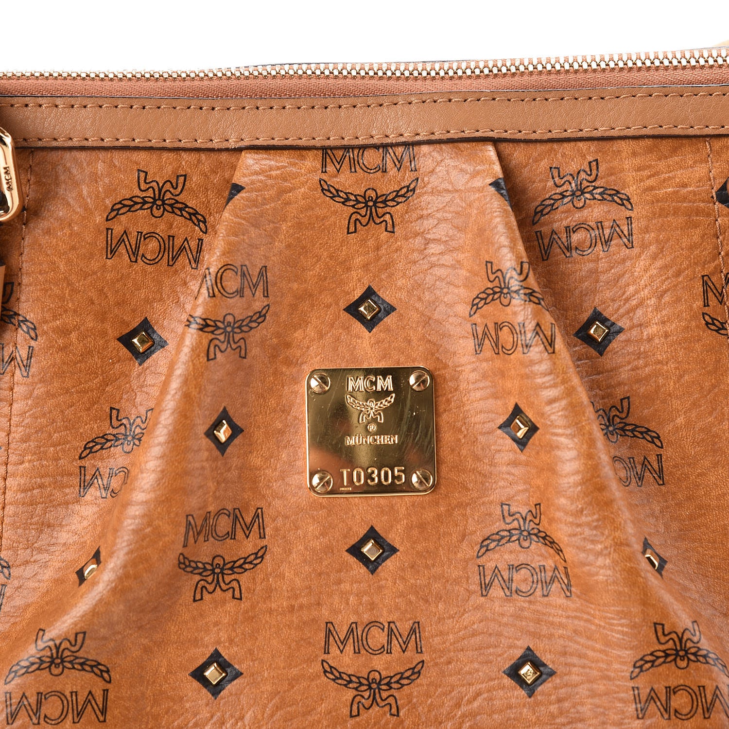 MCM Visetos Studded Medium Essentials Shopper Tote Cognac 9 of 9