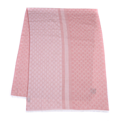Gucci Wool Silk Monogram Fringe Scarf Pink 2 of 4