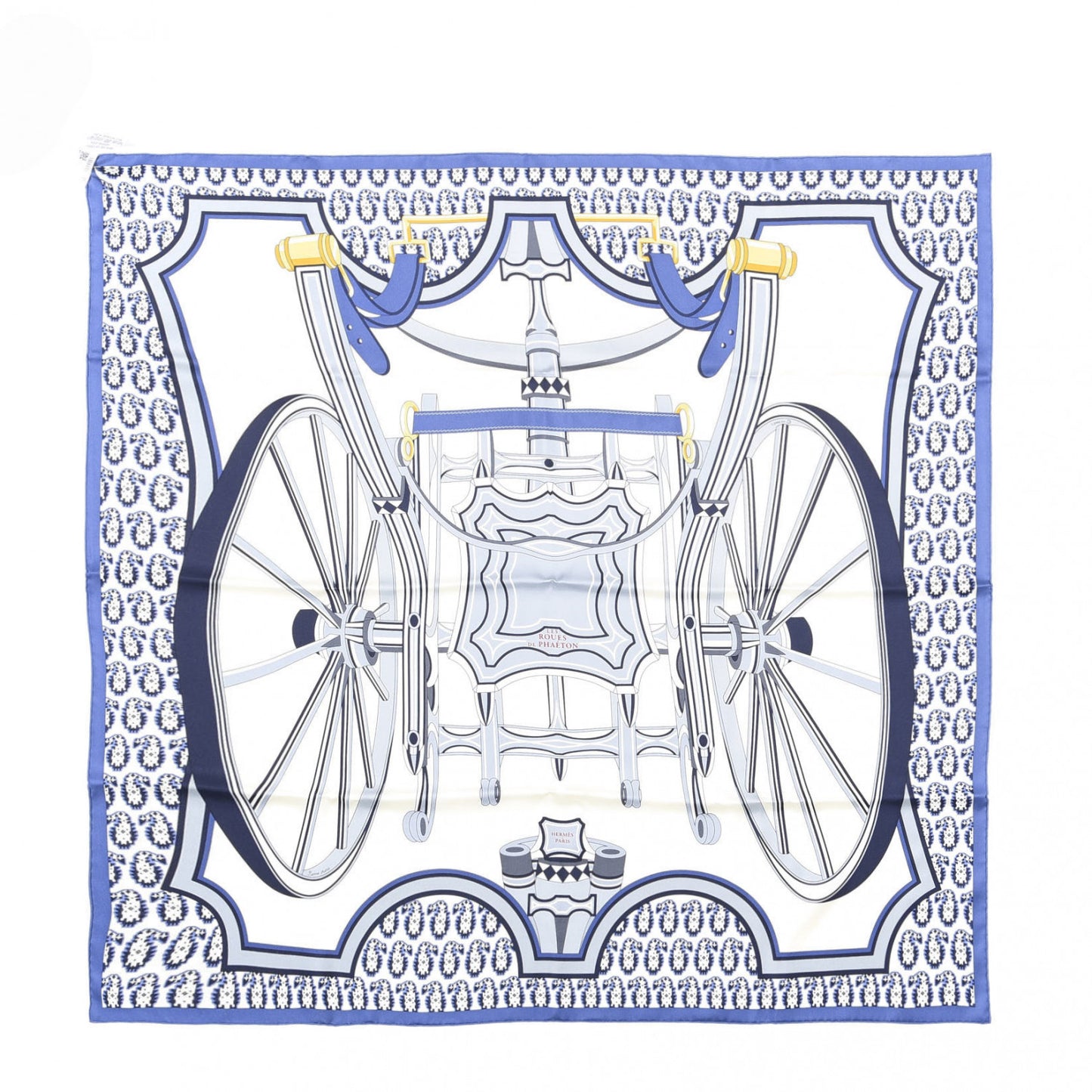 Silk Les Roues De Phaeton Scarf 90 Ivoire Bleu Gris Bleute