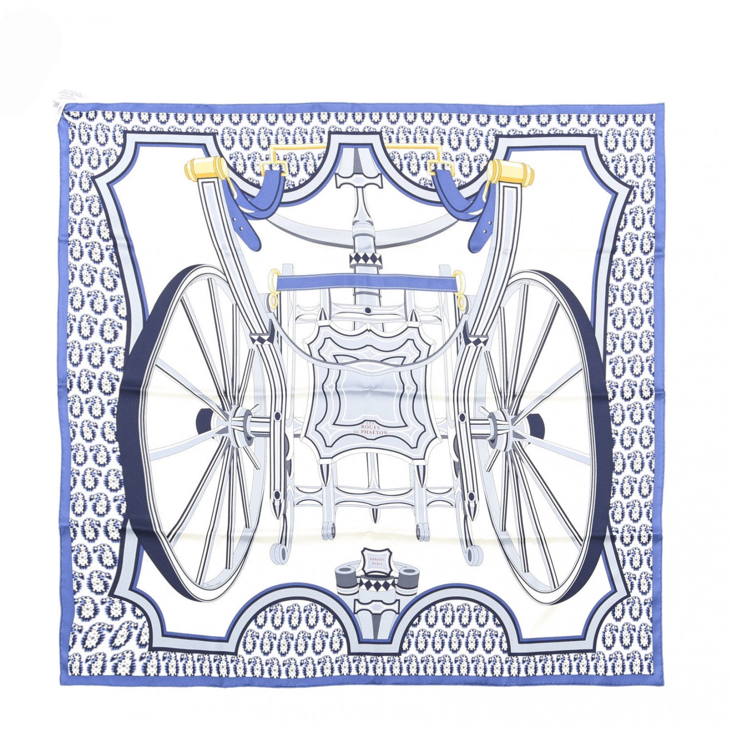 Hermes Silk Les Roues De Phaeton Scarf 90 Ivoire Bleu Gris Bleute 1 of 6