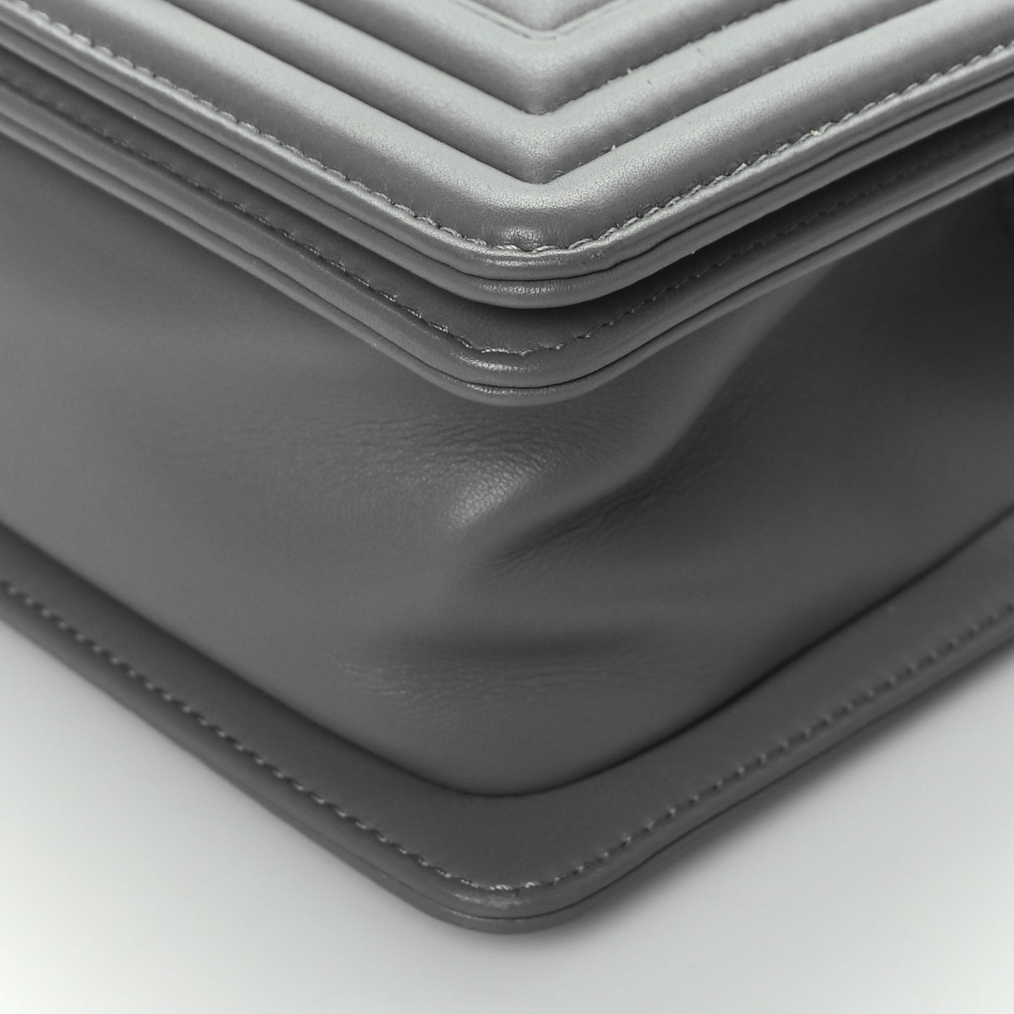 Calfskin Chevron Quilted Small Boy Flap Grey