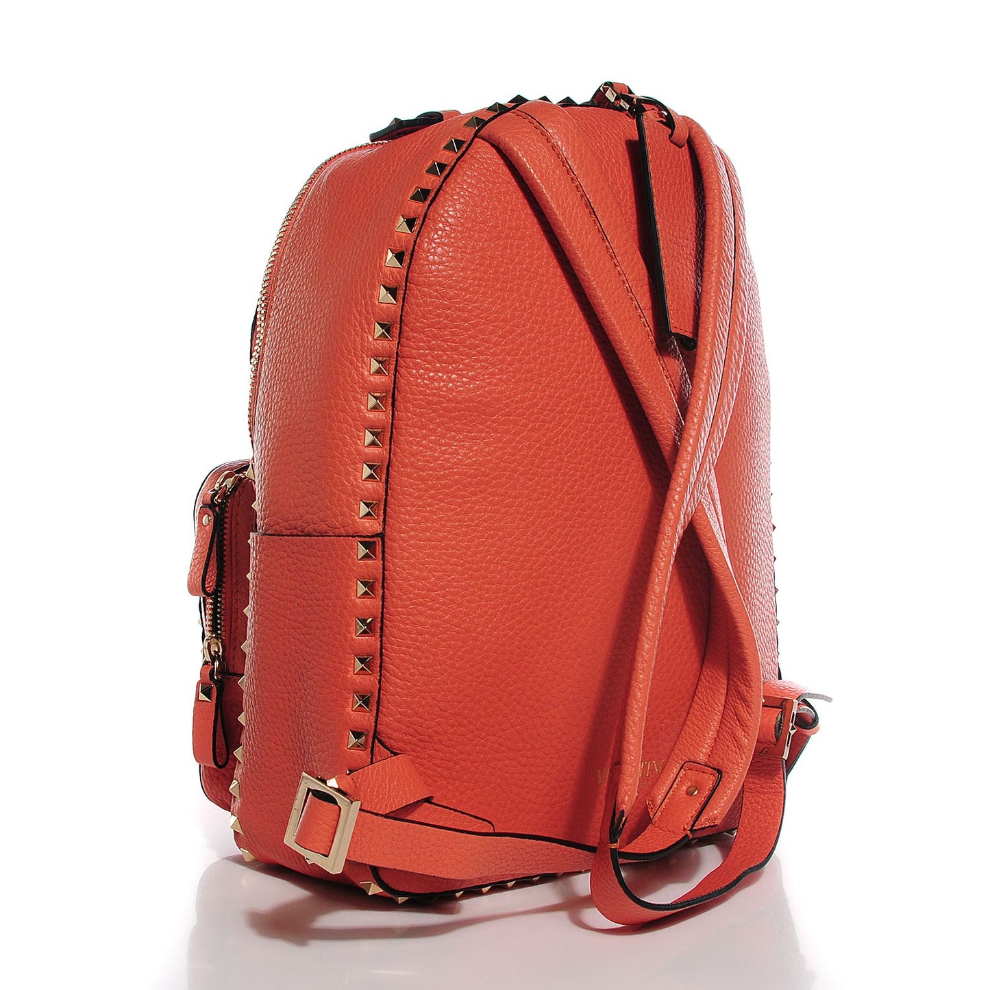 Grained Calfskin Medium Rockstud Backpack Coral