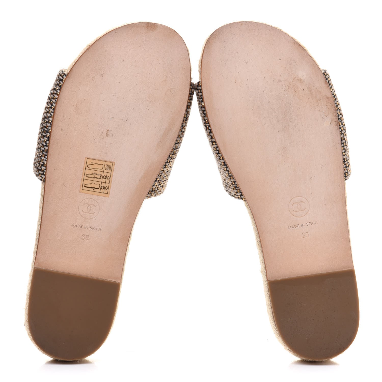 Chanel Tweed Grosgrain CC Espadrille Slip On Sandals 36 Beige Black 5 of 9