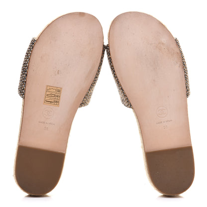 Chanel Tweed Grosgrain CC Espadrille Slip On Sandals 36 Beige Black 5 of 9