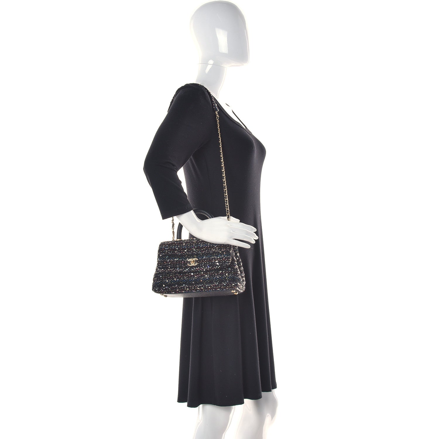 Chanel Tweed Sequin Mini Coco Handle Flap Black 3 of 12