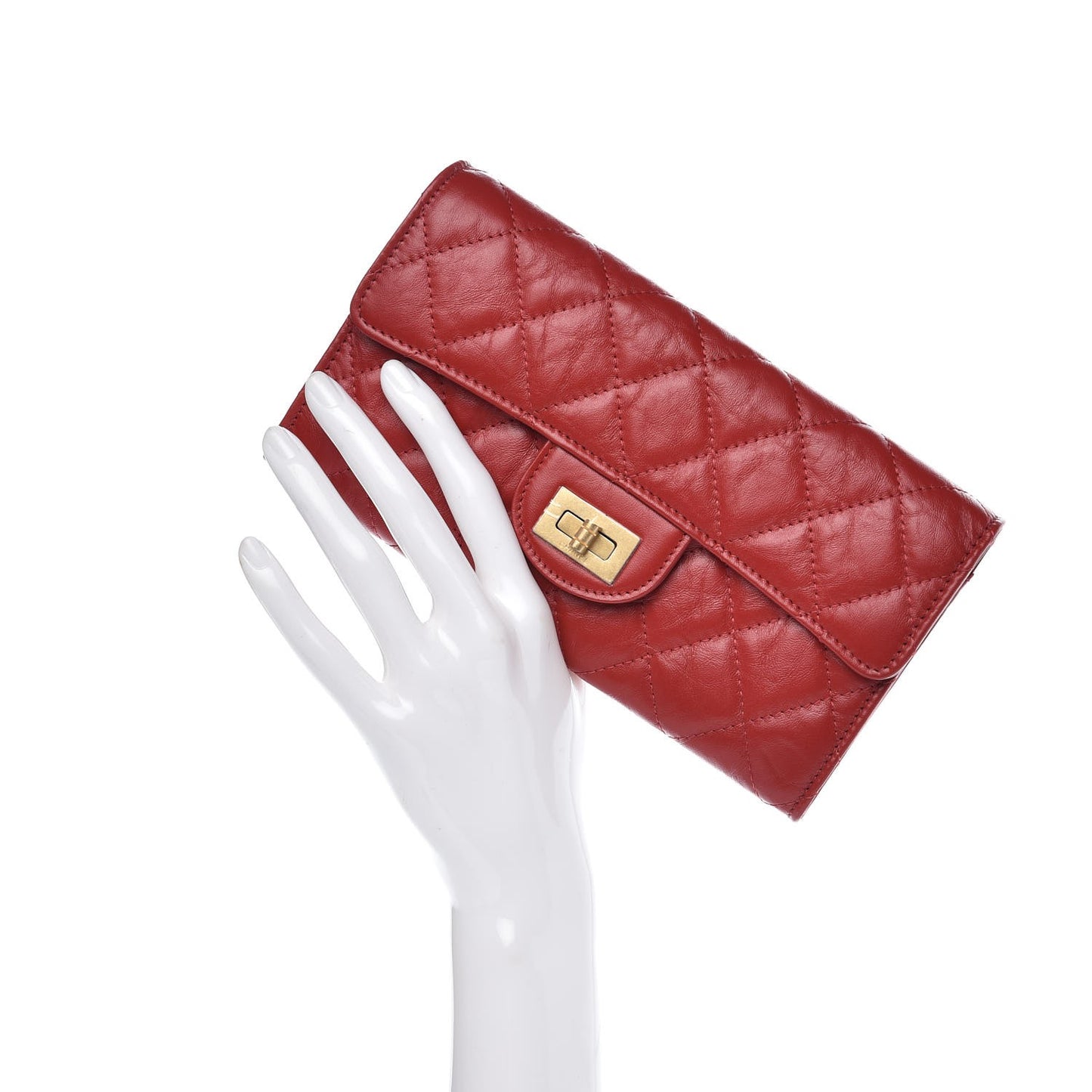 Aged Calfskin Quilted Large Reissue Gusset Flap Wallet Red