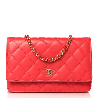 Chanel Lambskin Quilted Wallet On Chain WOC Light Red 1 of 10