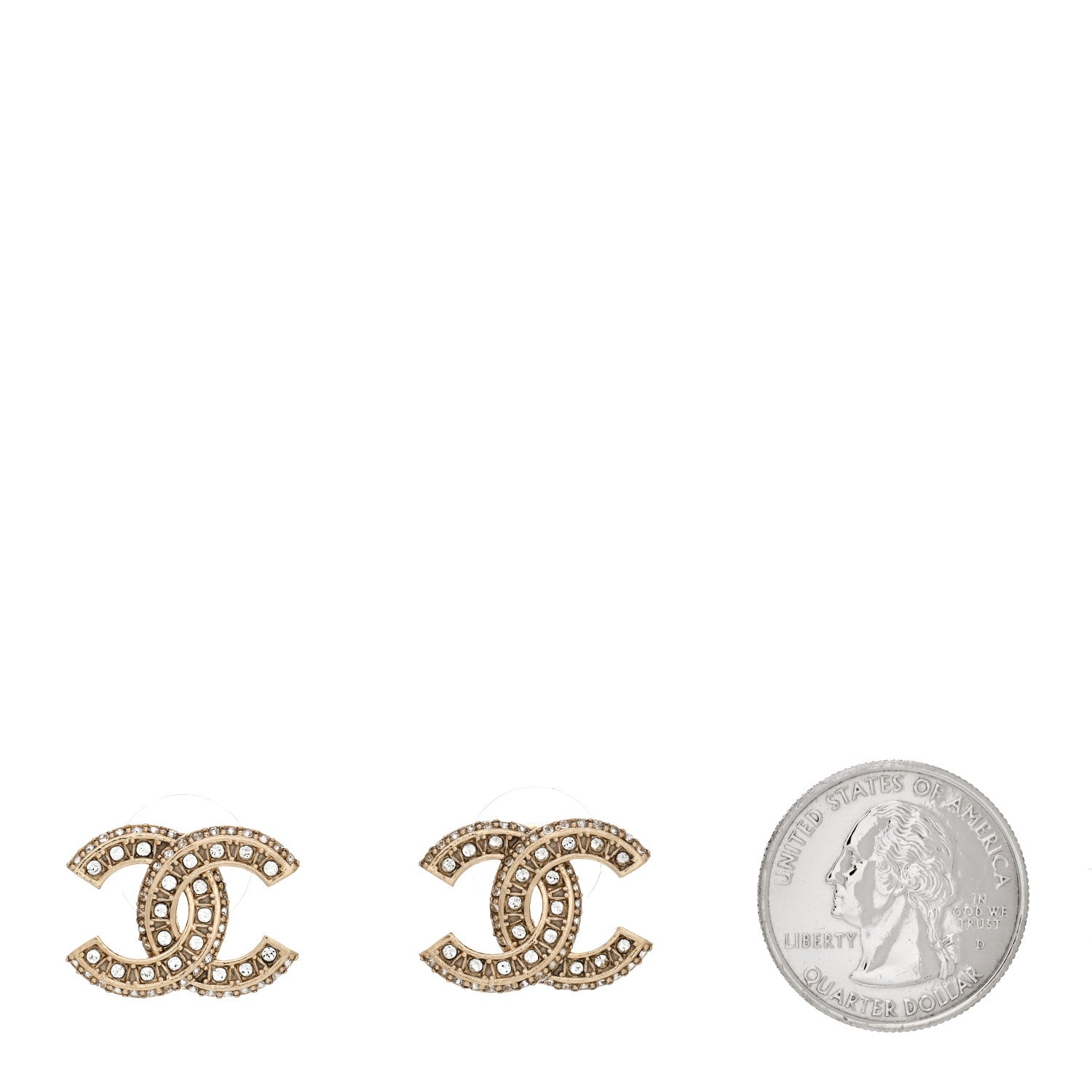 Chanel Crystal Timeless CC Earrings Light Gold 2 of 5
