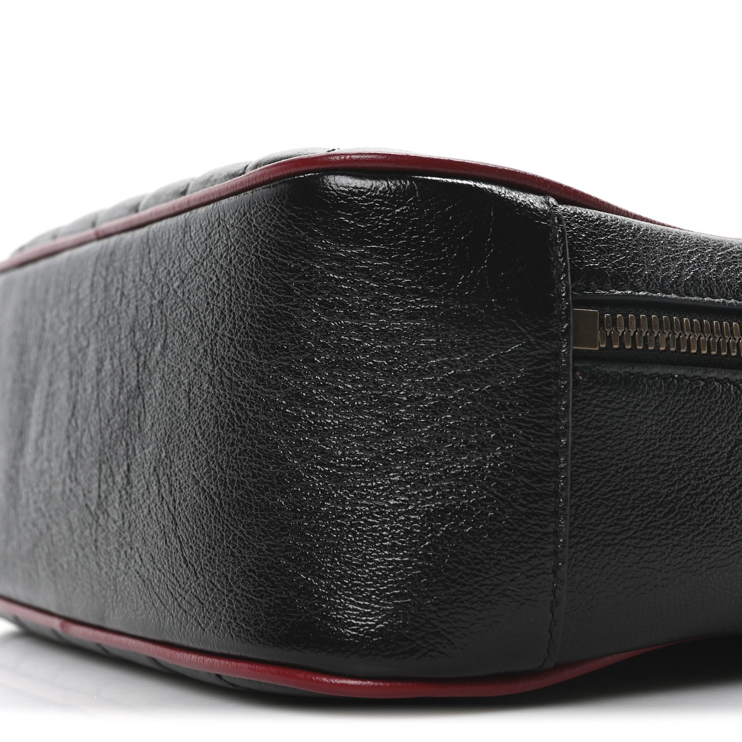 Vintage Effect Calfskin Matelasse Diagonal Small Torchon GG Marmont Bamboo Top Handle Shoulder Bag Black Romantic Cherry