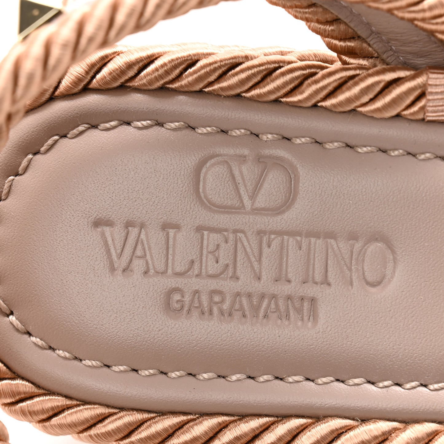 Calfskin Rockstud Ankle Wrap Espadrille Flatform Sandals 38 Poudre