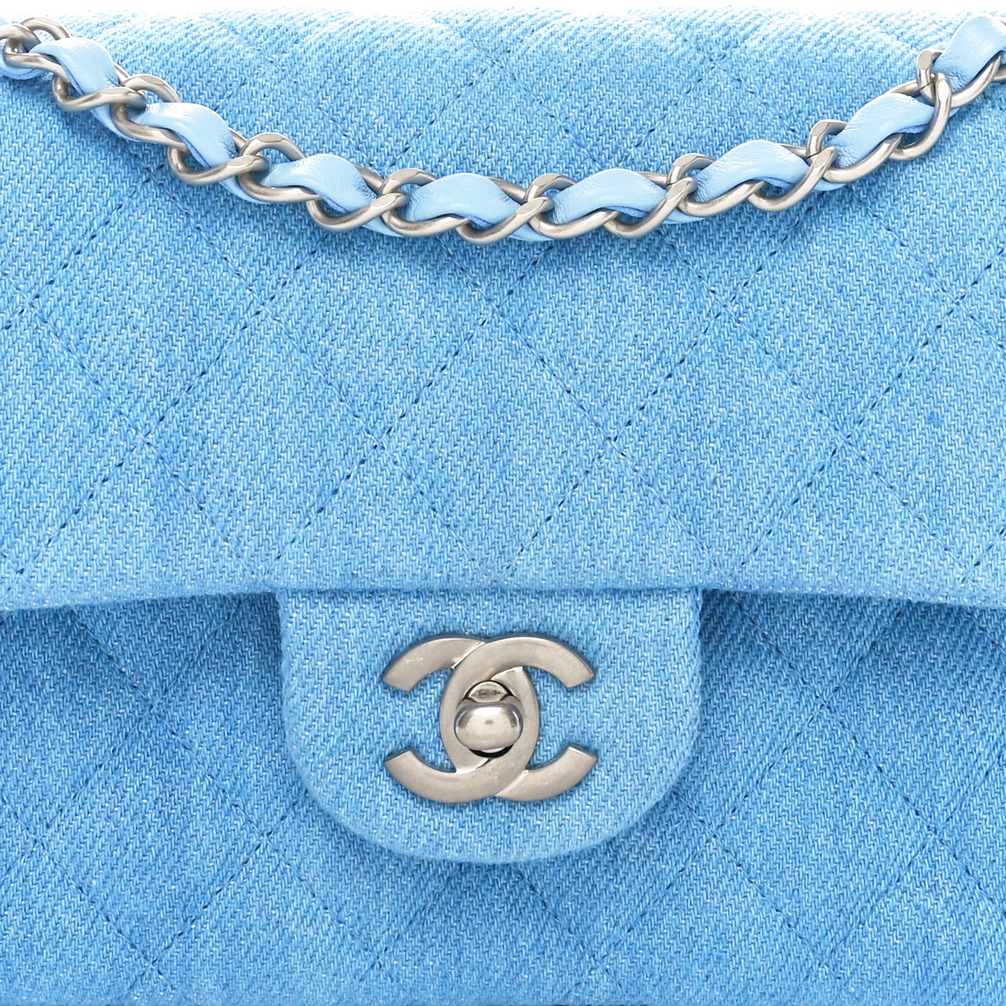 Denim Quilted Small Double Flap Blue