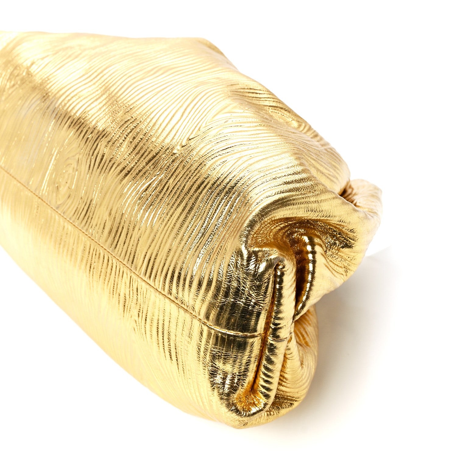 Bottega Veneta Metallic Bark Calfskin Embossed The Pouch Oversized Clutch Oro 12 of 12