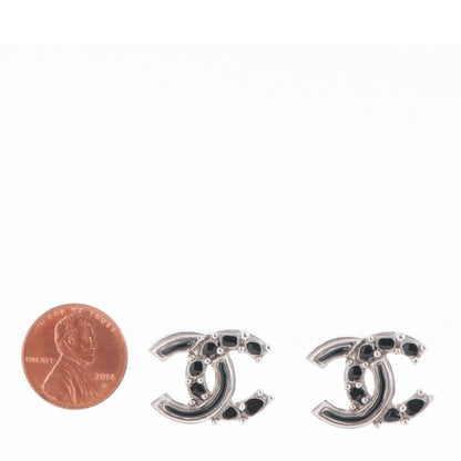 Chanel Enamel CC Earrings Black Silver 2 of 4