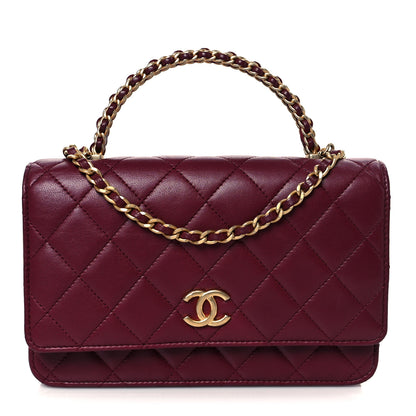 Chanel Lambskin Quilted Top Handle Wallet On Chain WOC  Burgundy 1 of 11
