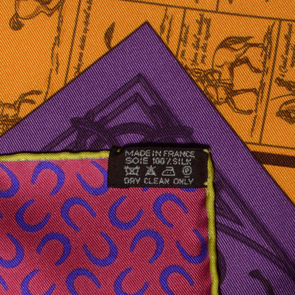 Hermes Silk A Cheval Sur Mon Carre Scarf 90 Aubergine Framboise Jaune 5 of 5