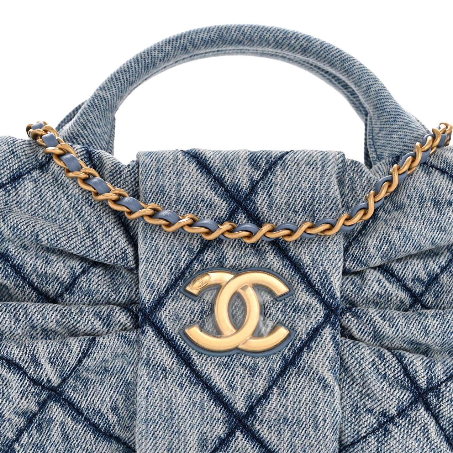 Washed Denim Quilted Mini Bow Bag Blue
