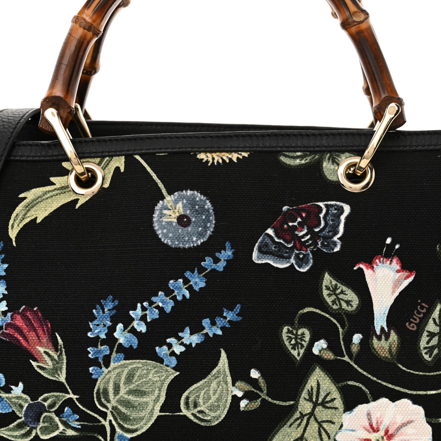Canvas Cellarius Calfskin Flora Knight Medium Bamboo Shopper Tote Black