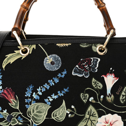 Gucci Canvas Cellarius Calfskin Flora Knight Medium Bamboo Shopper Tote Black 9 of 12