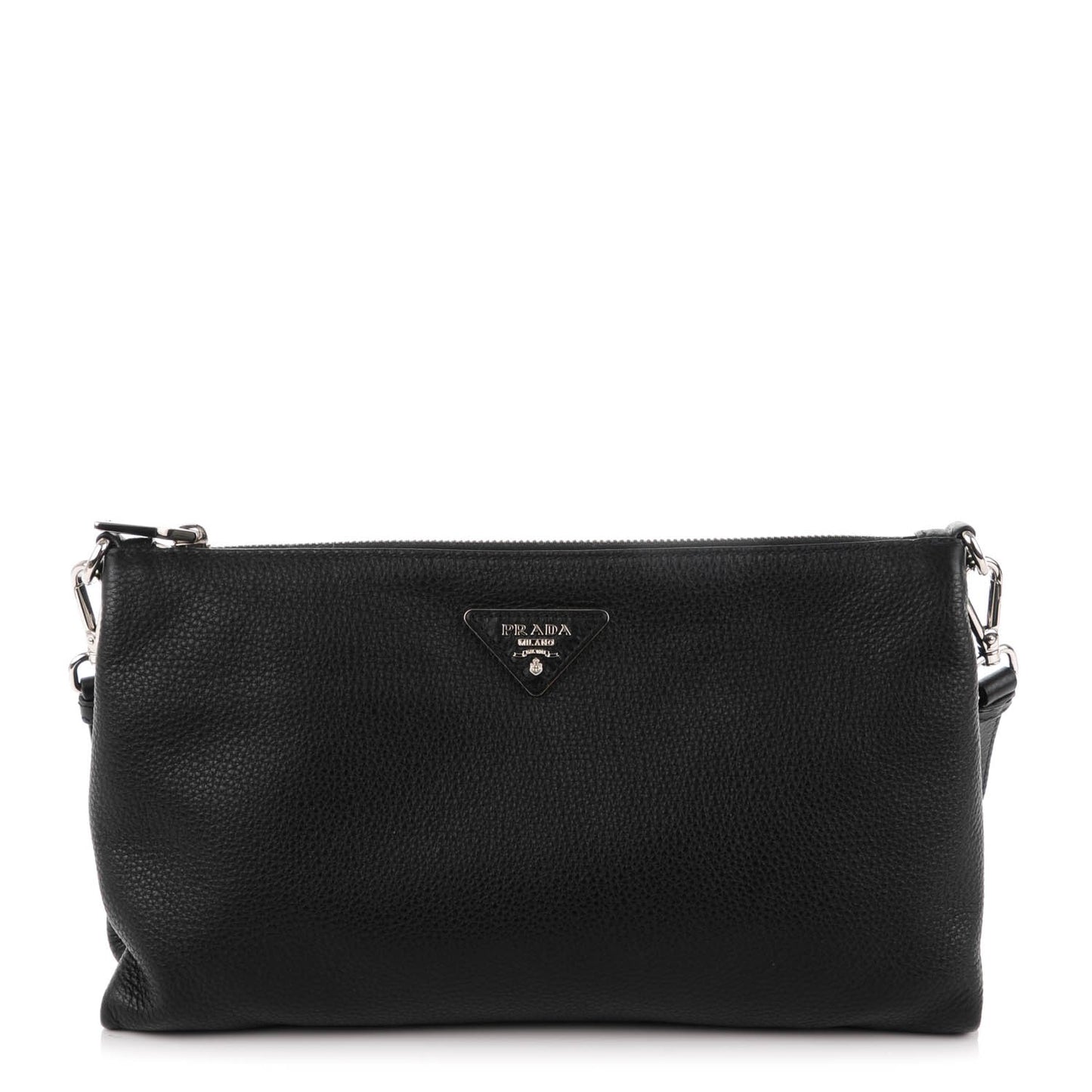 Vitello Daino Zippered Crossbody Bag Black