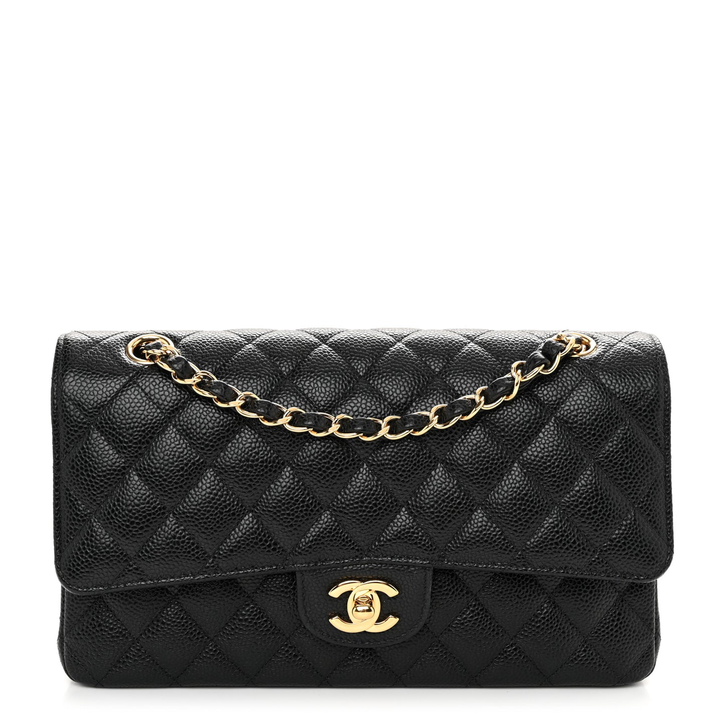 Caviar Quilted Medium Double Flap Black