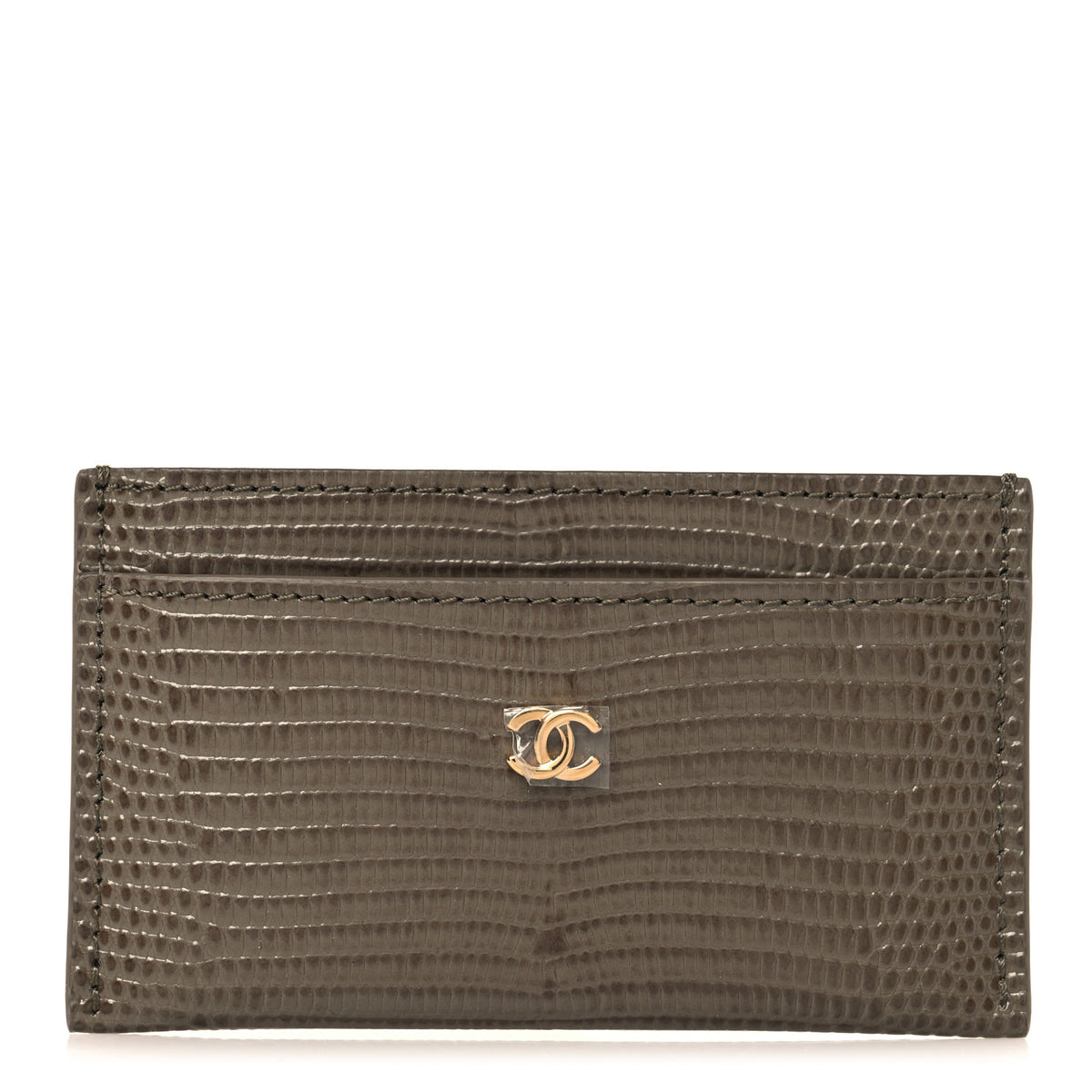 Chanel Calfskin Lizard Embossed Card Holder Dark Khaki 1 of 8