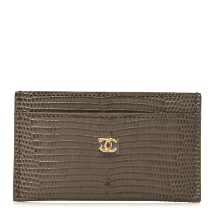 Chanel Calfskin Lizard Embossed Card Holder Dark Khaki 1 of 8