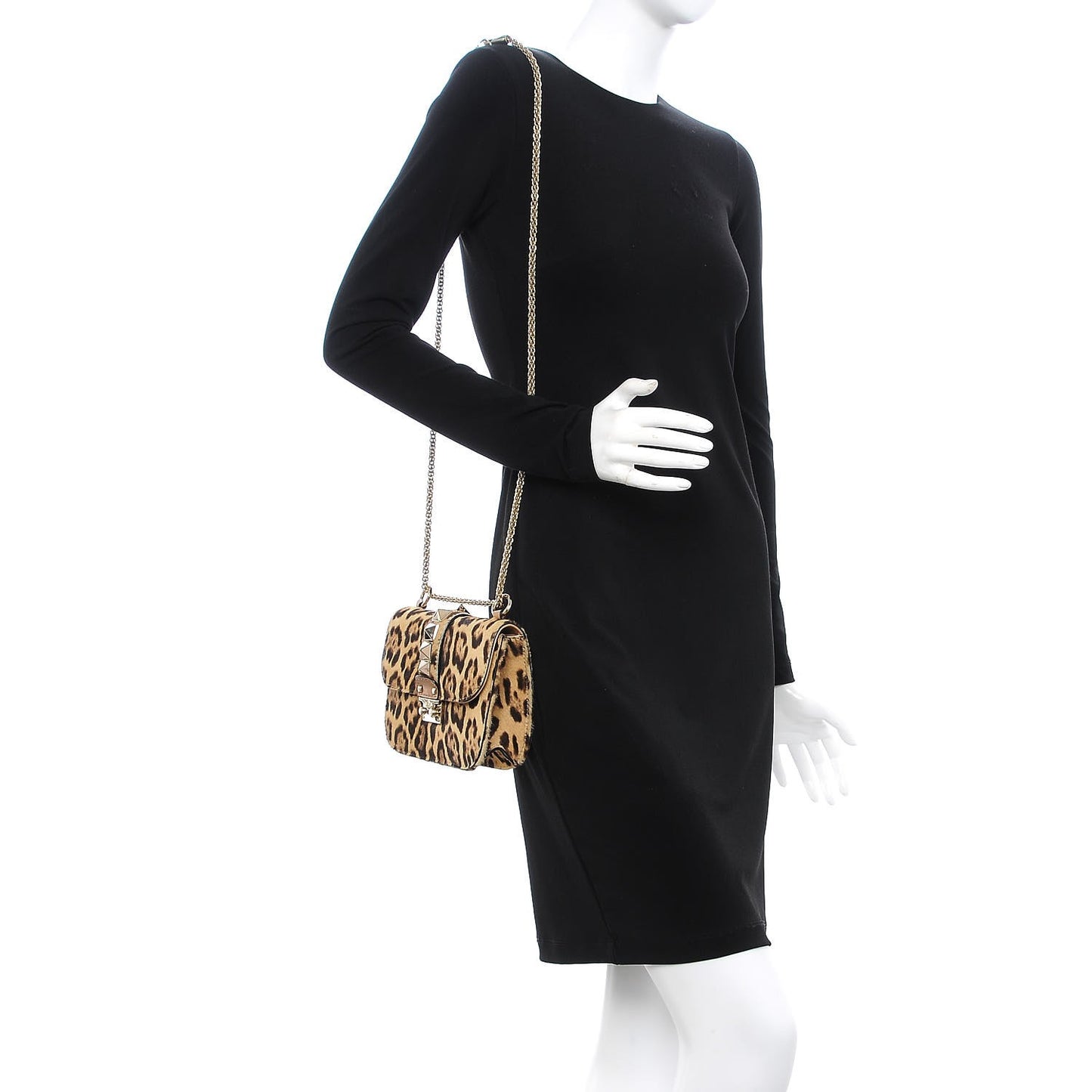 Calf Hair Leopard Print Small Glam Lock Rockstud Flap