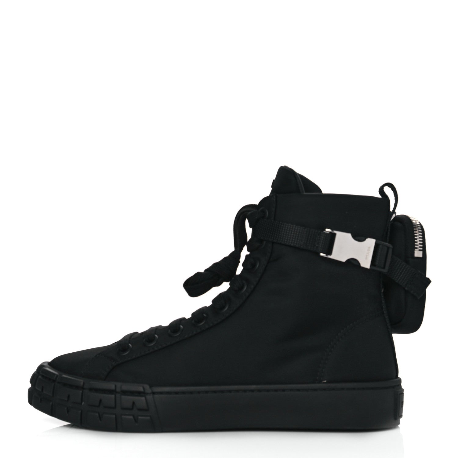 Prada Re-Nylon Gabardine Triangle Wheel Pouch Pocket High Top Sneakers 40 Black 1 of 10
