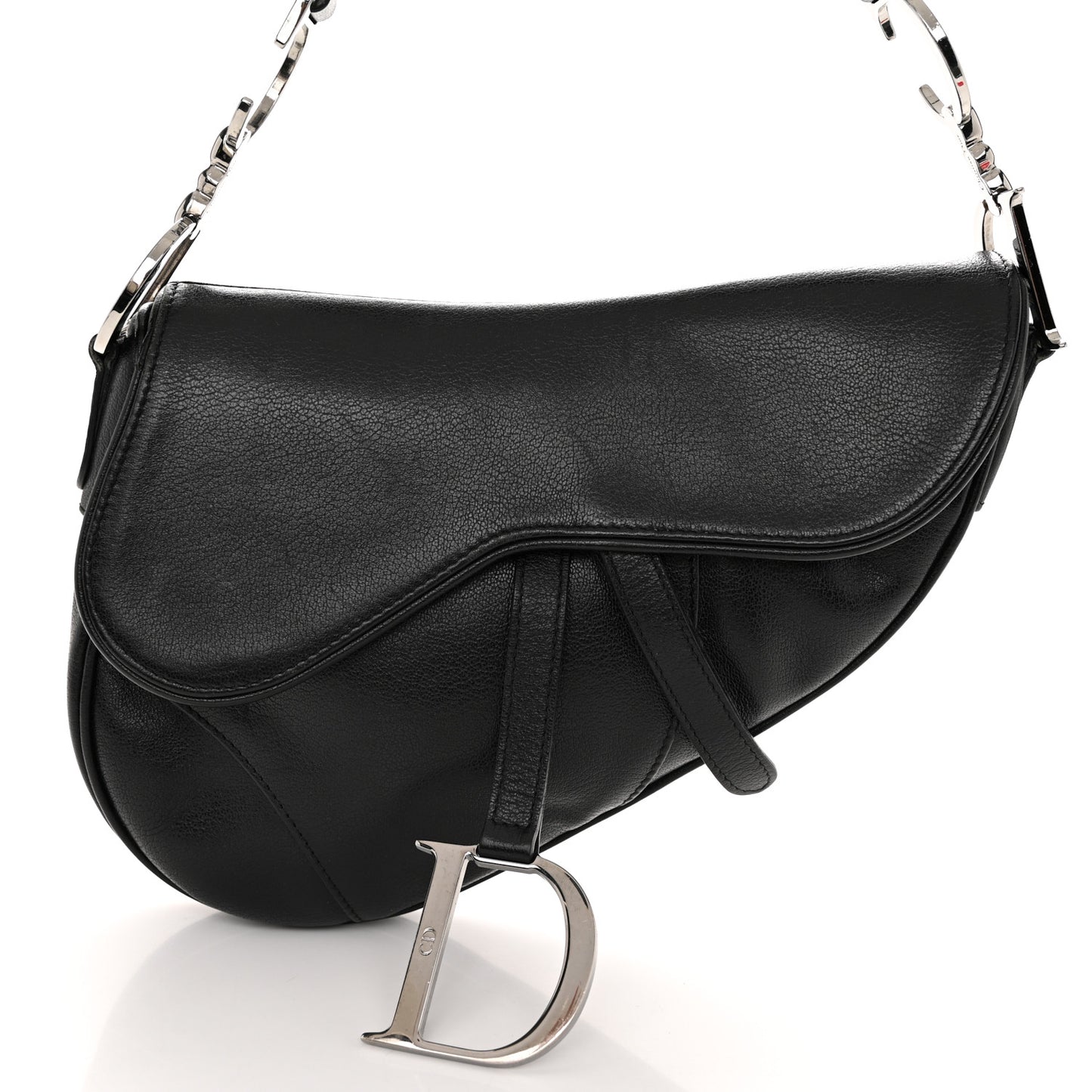 Shiny Goatskin Saddle Bag Black