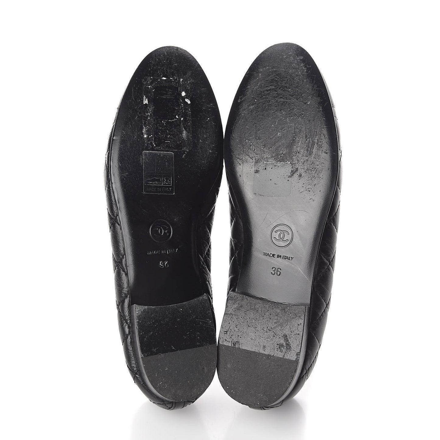 Aged Calfskin Quilted CC Cap Toe Ballerina Flats 36 Black