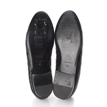 Chanel Aged Calfskin Quilted CC Cap Toe Ballerina Flats 36 Black 7 of 7